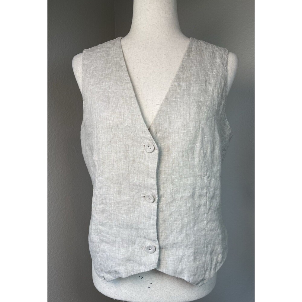 Quince womens NEW! 100% Euro linen 3 button lined luxury vest sz Med travel - Picture 2 of 8